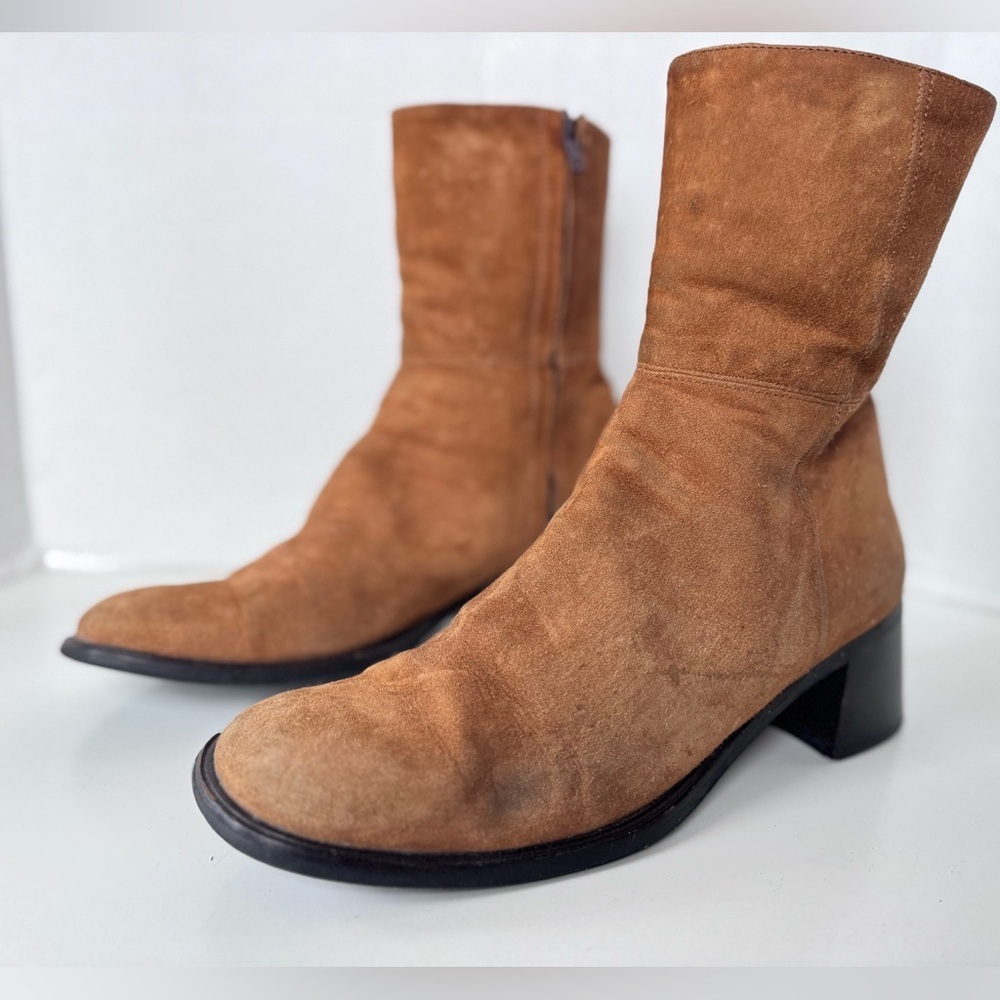 COACH New York Tan Suede Block Heel Square Toe Boots Women’s Size 8.5 - Picture 5 of 12